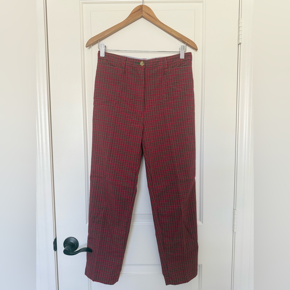 VTG Tommy Hilfiger Red Plaid Trousers High Waist Straight Leg Preppy Academia 8